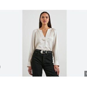 Rails Wynna Blouse Womens Medium Ivory Satin Long Sleeve Top Viscose Rayon Shirt